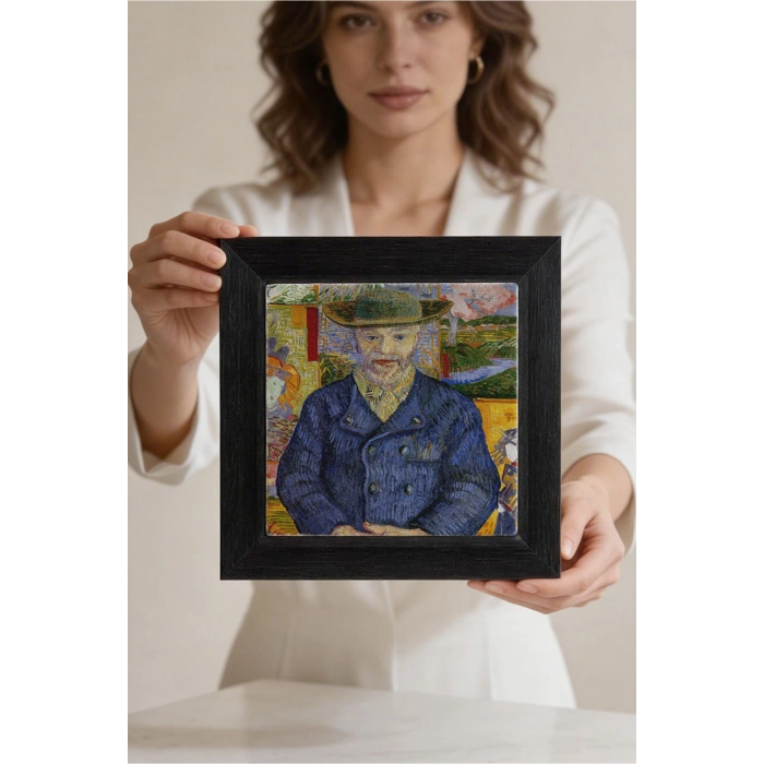 Vincent Van Gogh - Père Tanguy Portresi - Doğal Ahşap Çerçeveli Taş Tablo