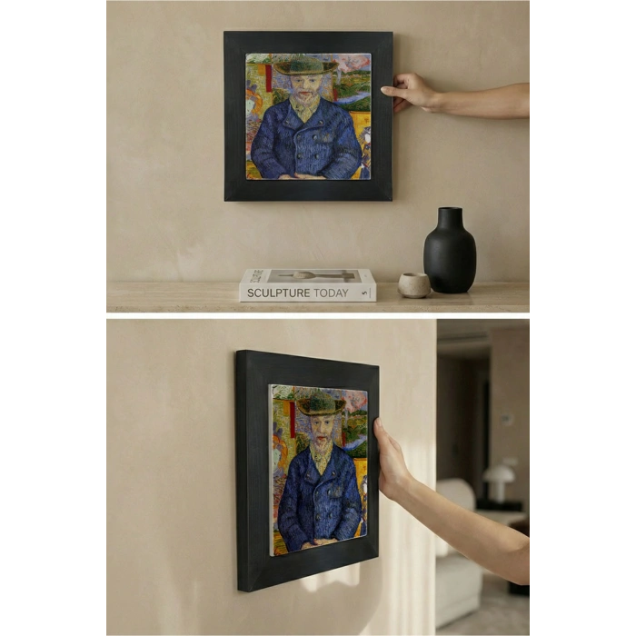 Vincent Van Gogh - Père Tanguy Portresi - Doğal Ahşap Çerçeveli Taş Tablo