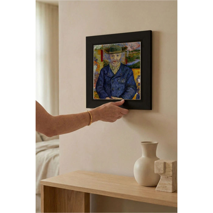 Vincent Van Gogh - Père Tanguy Portresi - Doğal Ahşap Çerçeveli Taş Tablo