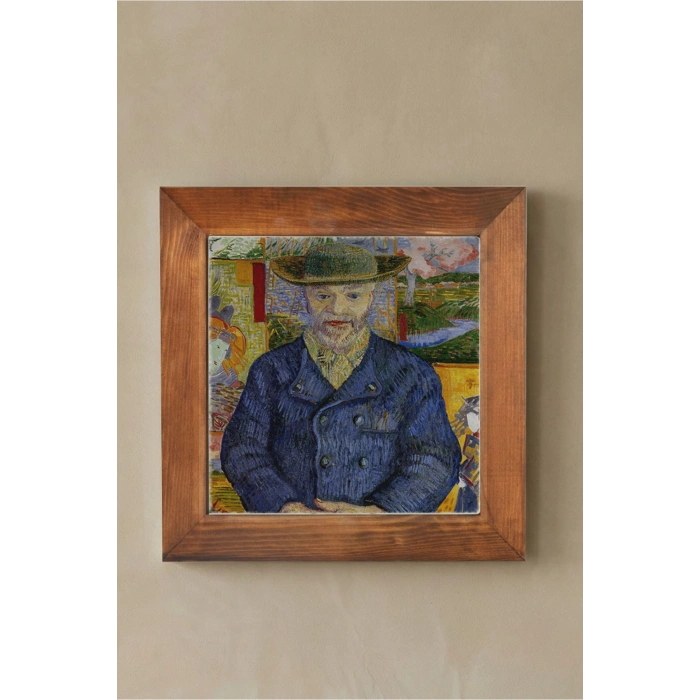 Vincent Van Gogh - Père Tanguy Portresi - Doğal Ahşap Çerçeveli Taş Tablo