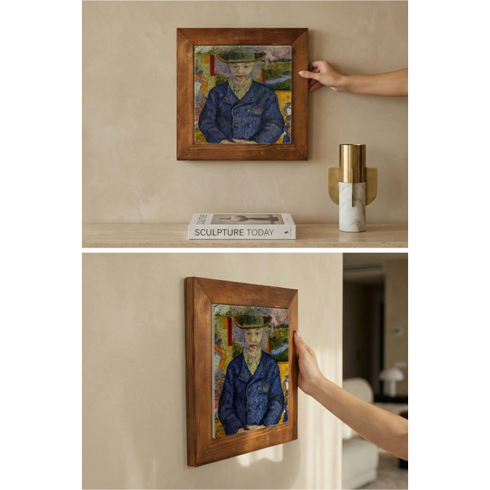 Vincent Van Gogh - Père Tanguy Portresi - Doğal Ahşap Çerçeveli Taş Tablo