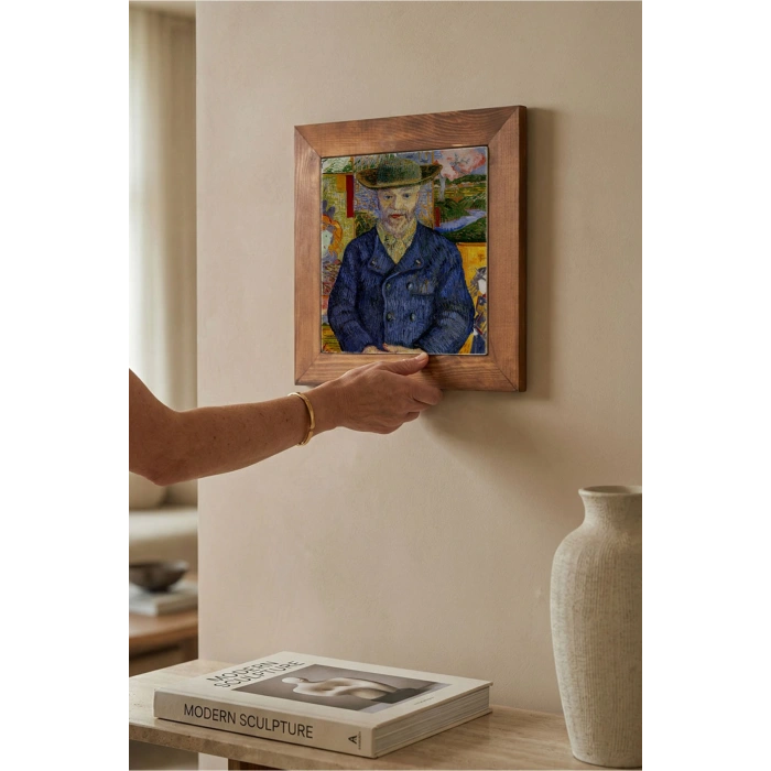 Vincent Van Gogh - Père Tanguy Portresi - Doğal Ahşap Çerçeveli Taş Tablo