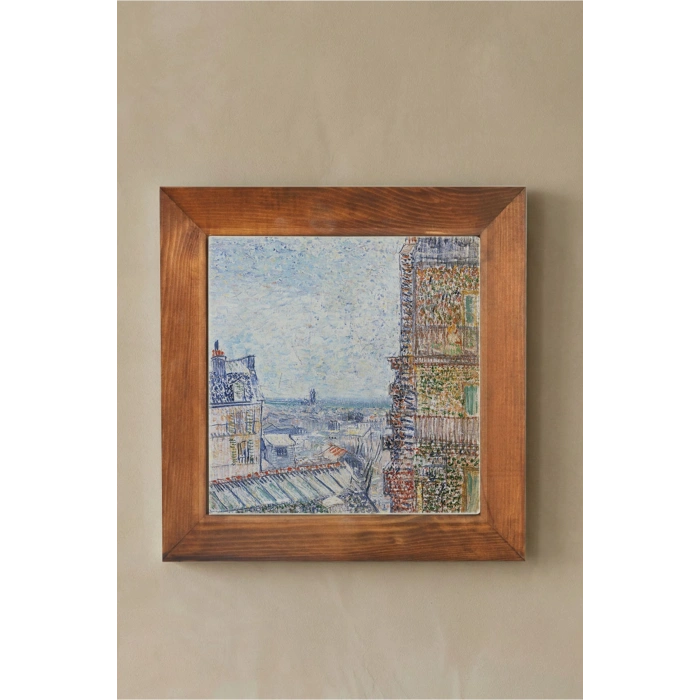 Vincent Van Gogh - View of Paris - Doğal Ahşap Çerçeveli Taş Tablo
