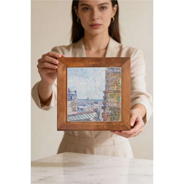 Vincent Van Gogh - View of Paris - Doğal Ahşap Çerçeveli Taş Tablo