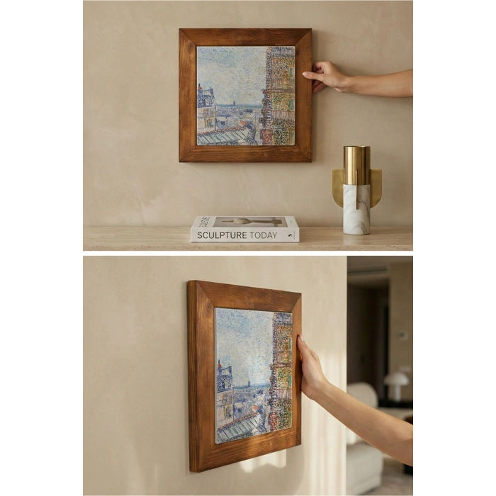 Vincent Van Gogh - View of Paris - Doğal Ahşap Çerçeveli Taş Tablo