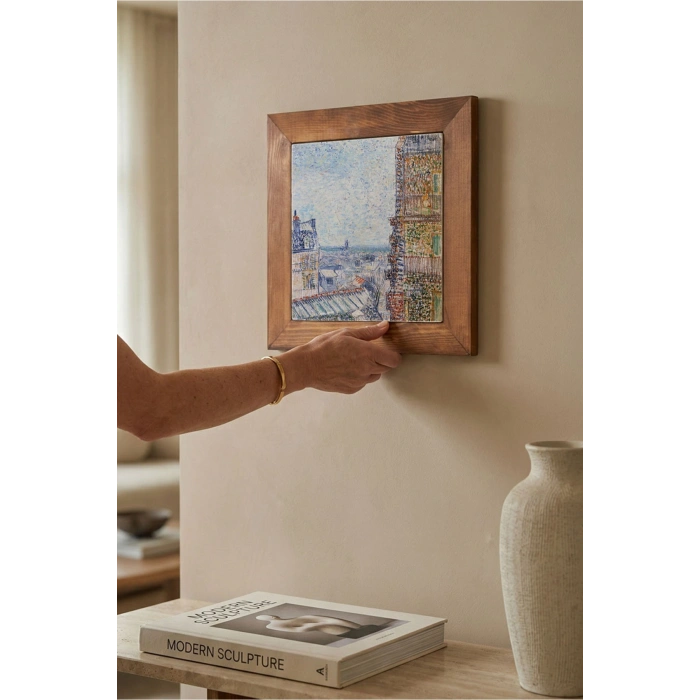 Vincent Van Gogh - View of Paris - Doğal Ahşap Çerçeveli Taş Tablo
