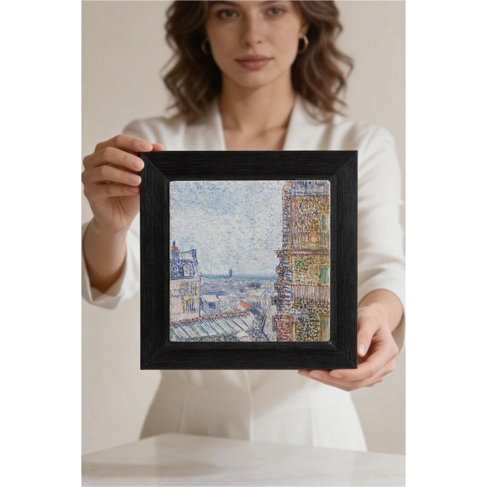 Vincent Van Gogh - View of Paris - Doğal Ahşap Çerçeveli Taş Tablo