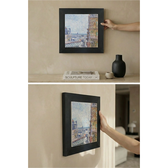 Vincent Van Gogh - View of Paris - Doğal Ahşap Çerçeveli Taş Tablo