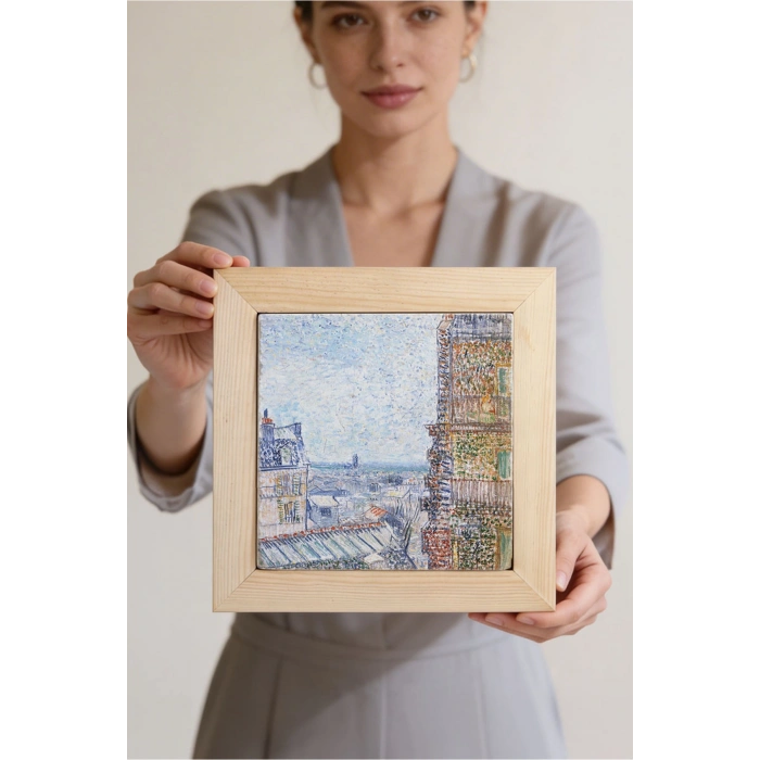 Vincent Van Gogh - View of Paris - Doğal Ahşap Çerçeveli Taş Tablo