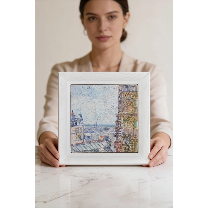 Vincent Van Gogh - View of Paris - Doğal Ahşap Çerçeveli Taş Tablo