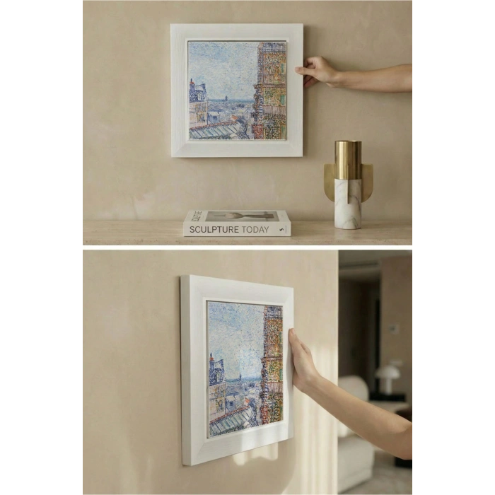 Vincent Van Gogh - View of Paris - Doğal Ahşap Çerçeveli Taş Tablo