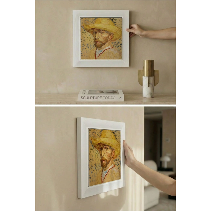 Vincent Van Gogh - Self-Portrait with a Straw Hat - Doğal Ahşap Çerçeveli Taş Tablo