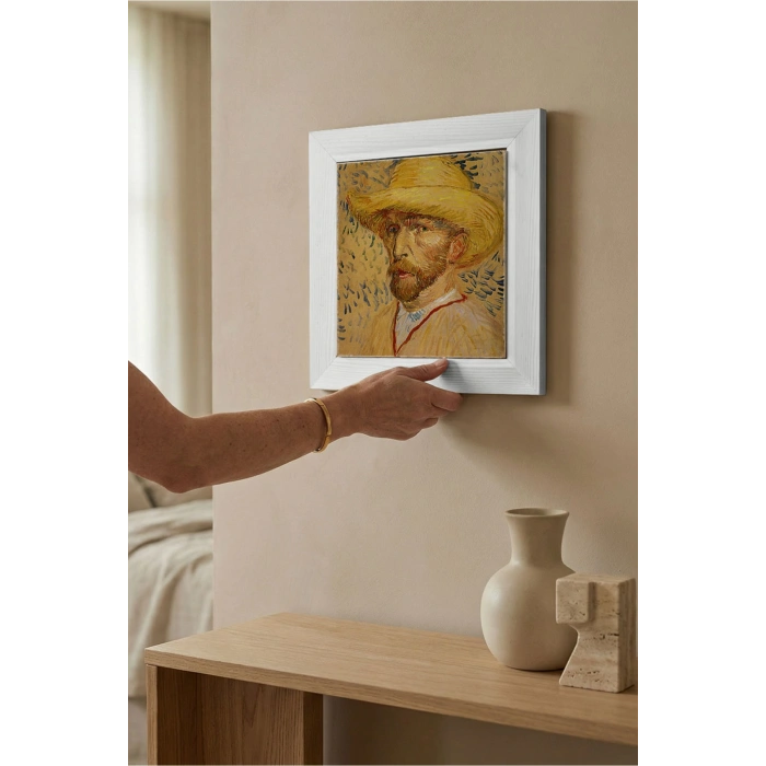Vincent Van Gogh - Self-Portrait with a Straw Hat - Doğal Ahşap Çerçeveli Taş Tablo