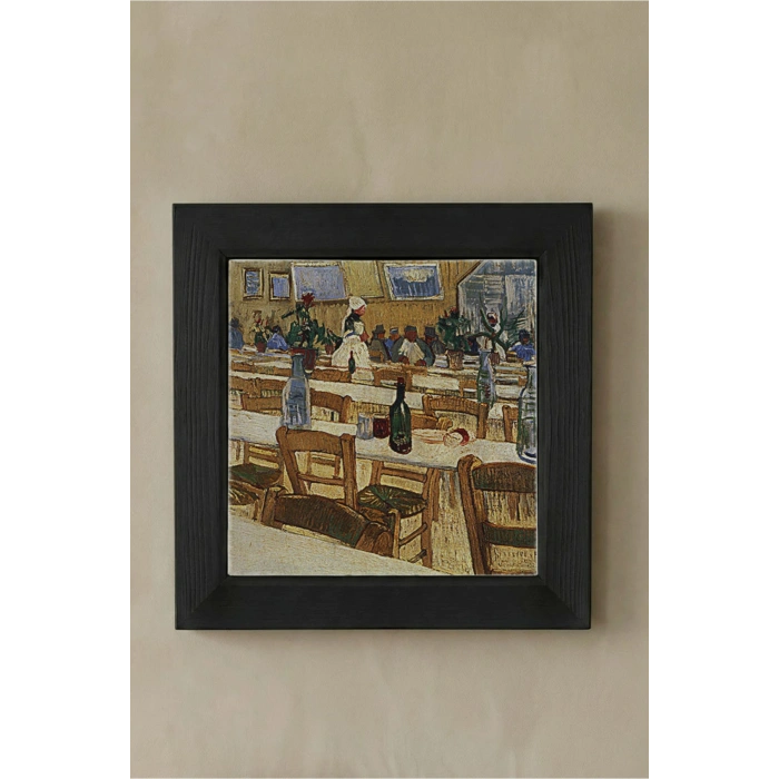 Vincent Van Gogh - Interior of a Restaurant in Arles - Doğal Ahşap Çerçeveli Taş Tablo