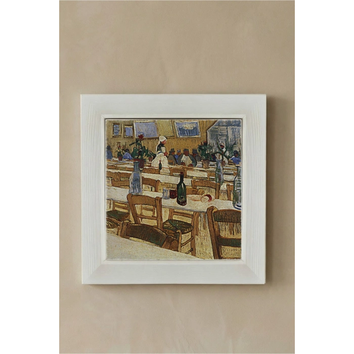 Vincent Van Gogh - Interior of a Restaurant in Arles - Doğal Ahşap Çerçeveli Taş Tablo