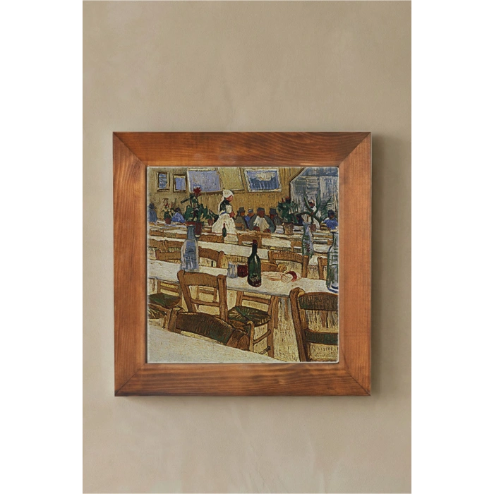 Vincent Van Gogh - Interior of a Restaurant in Arles - Doğal Ahşap Çerçeveli Taş Tablo