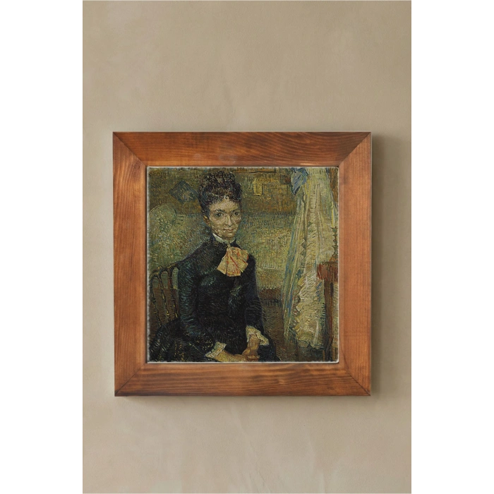Vincent Van Gogh - Portrait of Léonie Rose Charbuy-Davy - Doğal Ahşap Çerçeveli Taş Tablo
