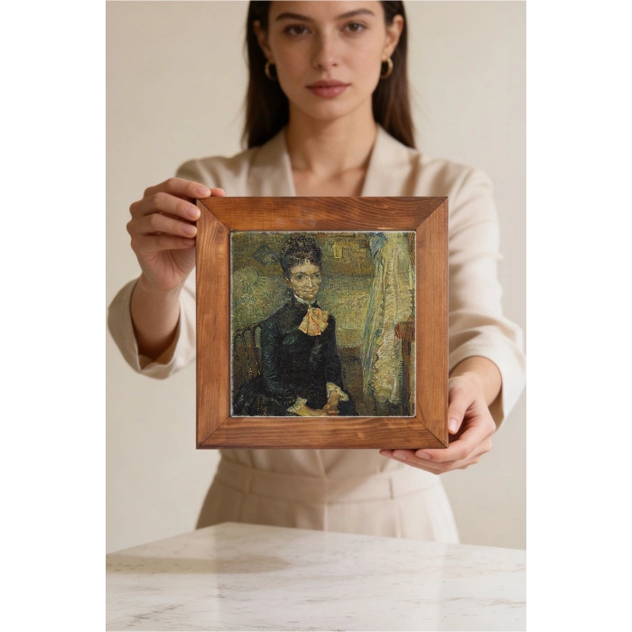 Vincent Van Gogh - Portrait of Léonie Rose Charbuy-Davy - Doğal Ahşap Çerçeveli Taş Tablo