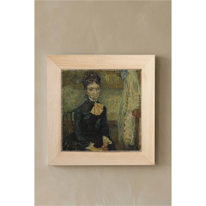 Vincent Van Gogh - Portrait of Léonie Rose Charbuy-Davy - Doğal Ahşap Çerçeveli Taş Tablo