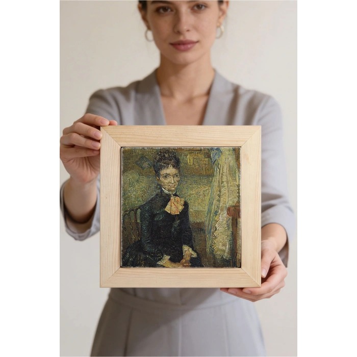 Vincent Van Gogh - Portrait of Léonie Rose Charbuy-Davy - Doğal Ahşap Çerçeveli Taş Tablo