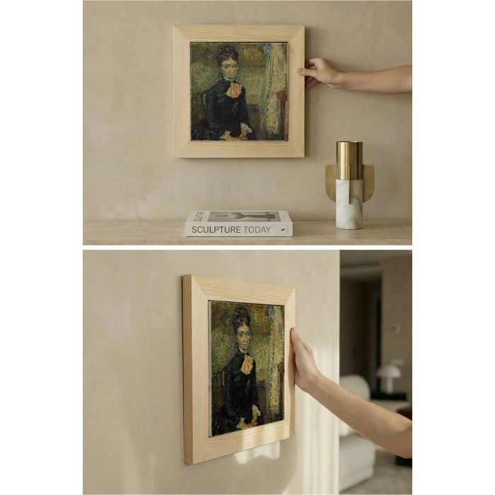Vincent Van Gogh - Portrait of Léonie Rose Charbuy-Davy - Doğal Ahşap Çerçeveli Taş Tablo