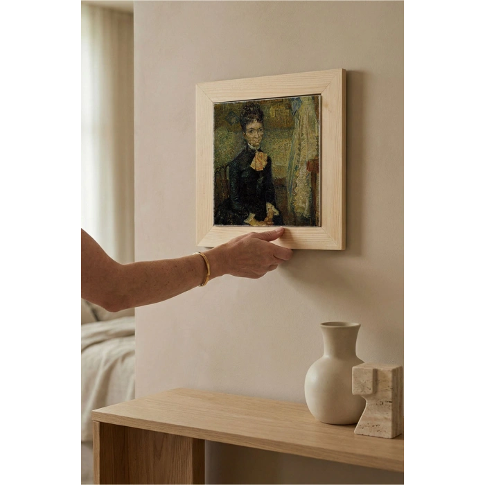 Vincent Van Gogh - Portrait of Léonie Rose Charbuy-Davy - Doğal Ahşap Çerçeveli Taş Tablo