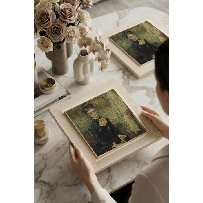 Vincent Van Gogh - Portrait of Léonie Rose Charbuy-Davy - Doğal Ahşap Çerçeveli Taş Tablo