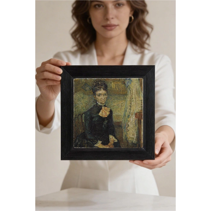 Vincent Van Gogh - Portrait of Léonie Rose Charbuy-Davy - Doğal Ahşap Çerçeveli Taş Tablo