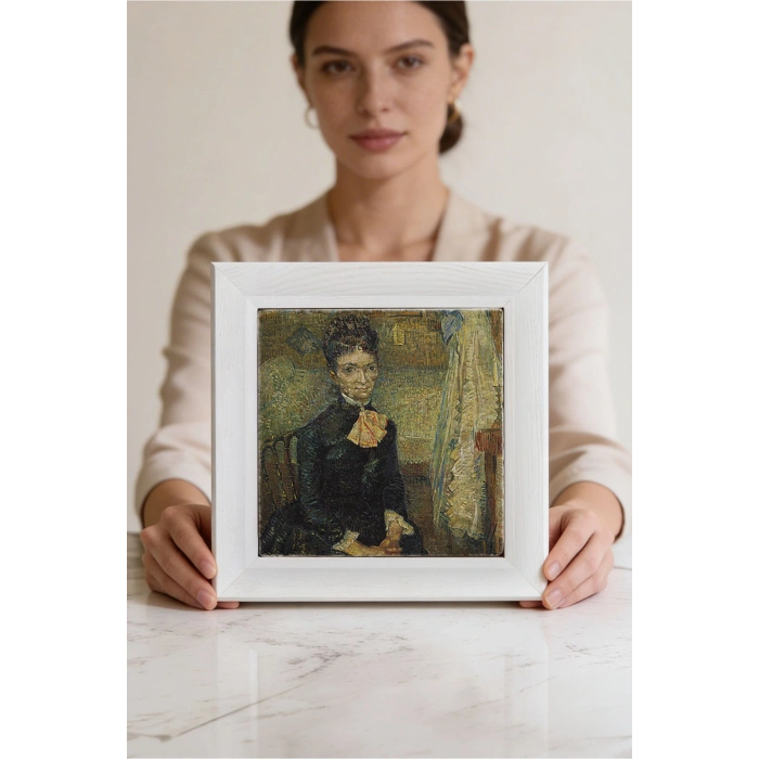 Vincent Van Gogh - Portrait of Léonie Rose Charbuy-Davy - Doğal Ahşap Çerçeveli Taş Tablo