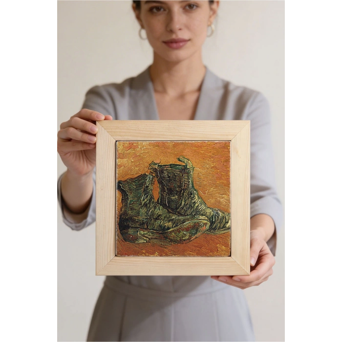 Vincent Van Gogh - A Pair of Shoes - Doğal Ahşap Çerçeveli Taş Tablo