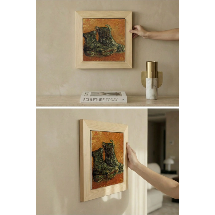 Vincent Van Gogh - A Pair of Shoes - Doğal Ahşap Çerçeveli Taş Tablo