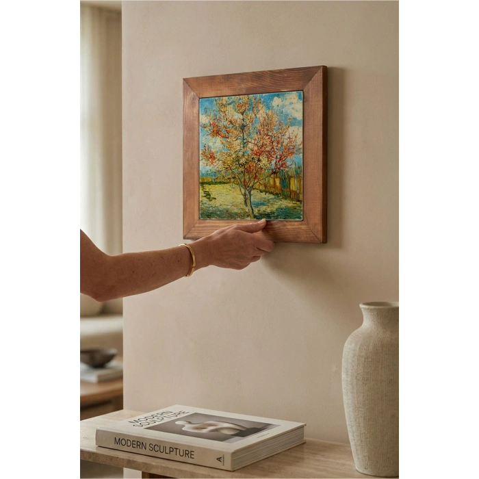 Vincent Van Gogh - Flowering Peach Trees - Doğal Ahşap Çerçeveli Taş Tablo