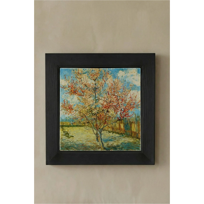 Vincent Van Gogh - Flowering Peach Trees - Doğal Ahşap Çerçeveli Taş Tablo