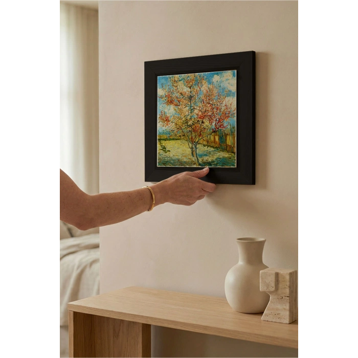 Vincent Van Gogh - Flowering Peach Trees - Doğal Ahşap Çerçeveli Taş Tablo