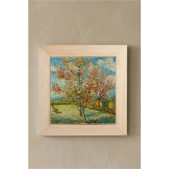 Vincent Van Gogh - Flowering Peach Trees - Doğal Ahşap Çerçeveli Taş Tablo