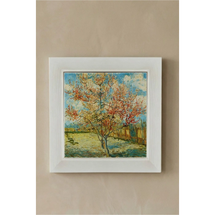 Vincent Van Gogh - Flowering Peach Trees - Doğal Ahşap Çerçeveli Taş Tablo