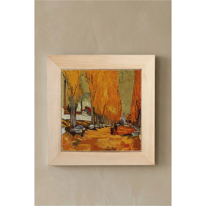 Vincent Van Gogh - Les Alycamps Alycamps - Doğal Ahşap Çerçeveli Taş Tablo
