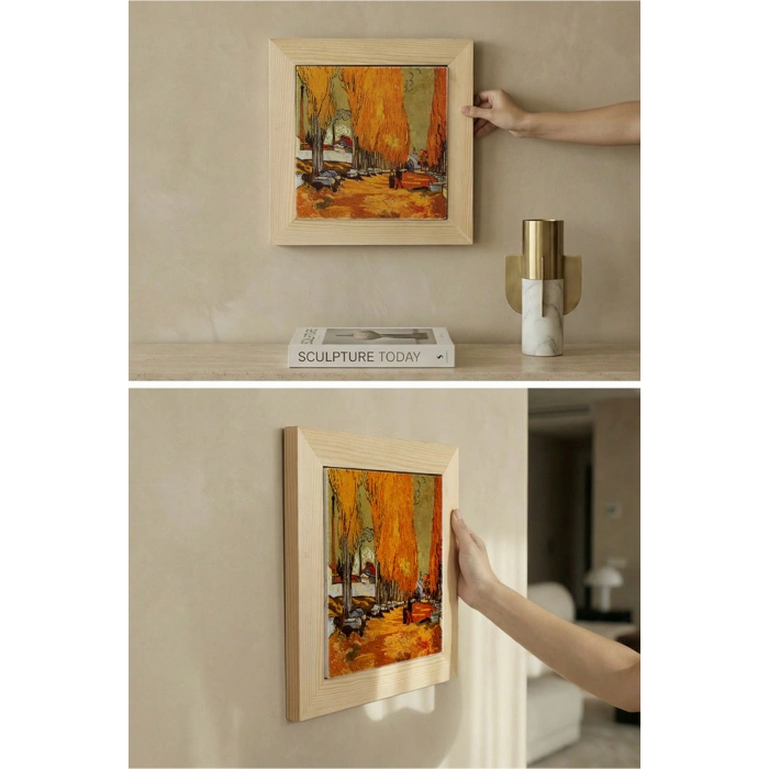 Vincent Van Gogh - Les Alycamps Alycamps - Doğal Ahşap Çerçeveli Taş Tablo
