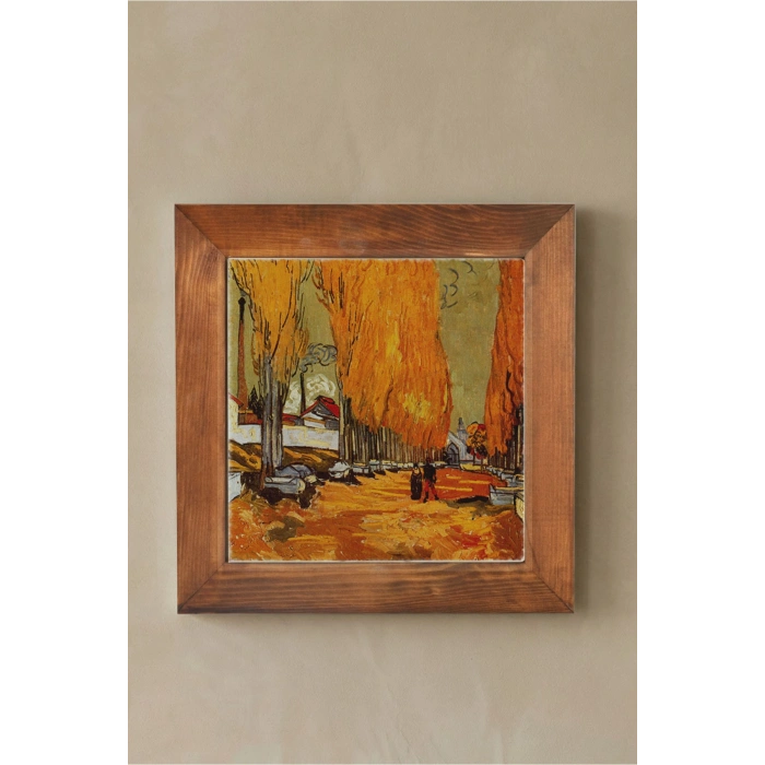 Vincent Van Gogh - Les Alycamps Alycamps - Doğal Ahşap Çerçeveli Taş Tablo