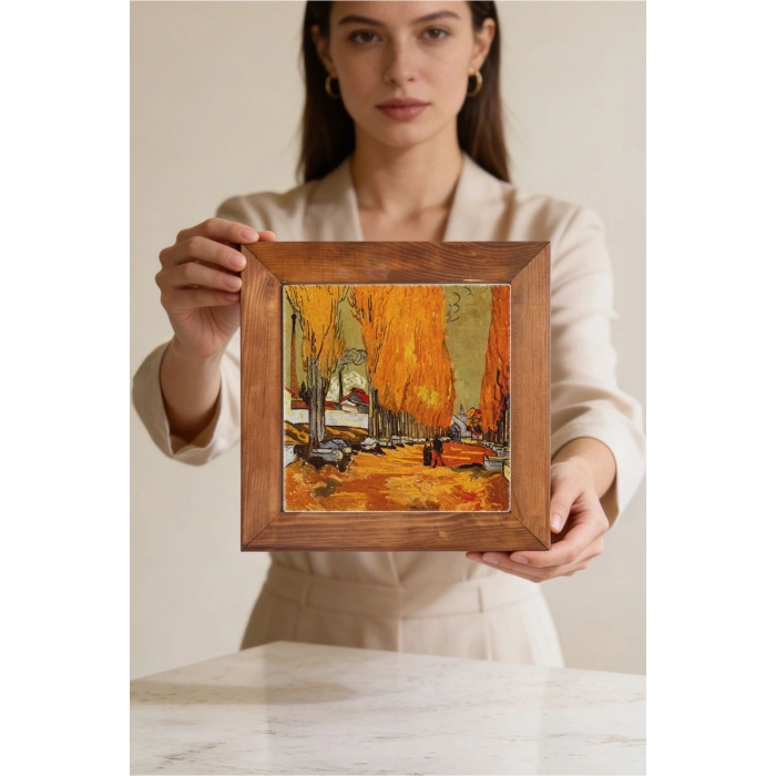 Vincent Van Gogh - Les Alycamps Alycamps - Doğal Ahşap Çerçeveli Taş Tablo