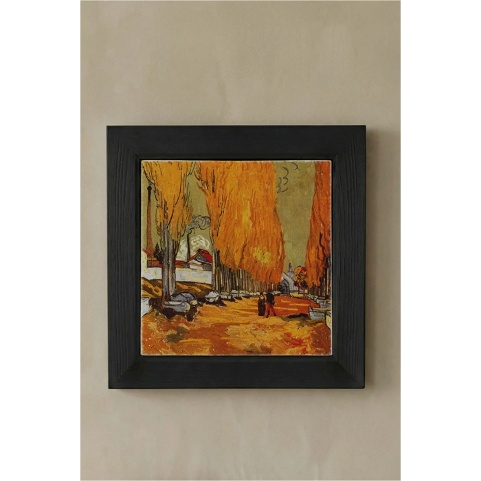 Vincent Van Gogh - Les Alycamps Alycamps - Doğal Ahşap Çerçeveli Taş Tablo