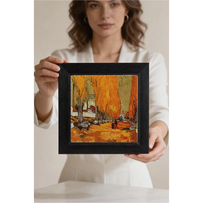 Vincent Van Gogh - Les Alycamps Alycamps - Doğal Ahşap Çerçeveli Taş Tablo