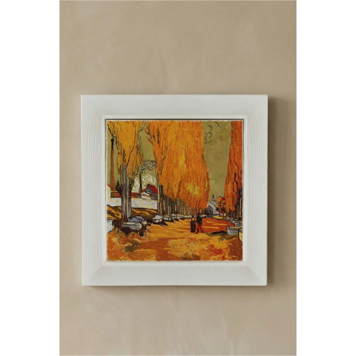 Vincent Van Gogh - Les Alycamps Alycamps - Doğal Ahşap Çerçeveli Taş Tablo