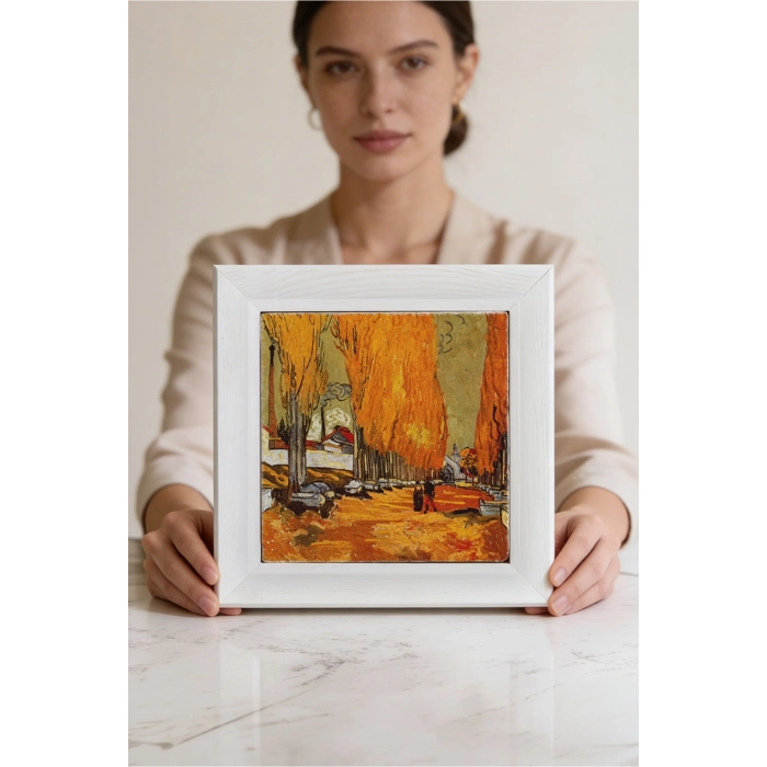 Vincent Van Gogh - Les Alycamps Alycamps - Doğal Ahşap Çerçeveli Taş Tablo