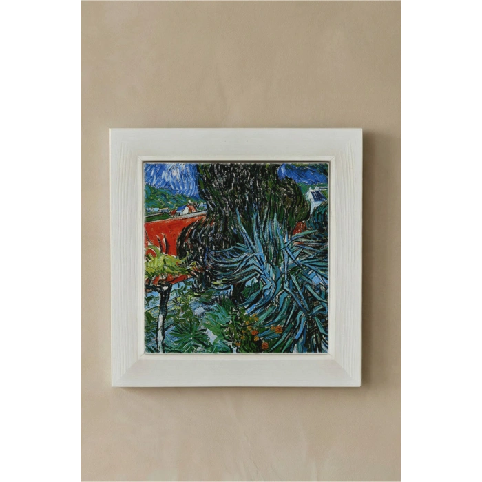 Vincent Van Gogh - Doctor Gachets Garden in Auvers - Doğal Ahşap Çerçeveli Taş Tablo