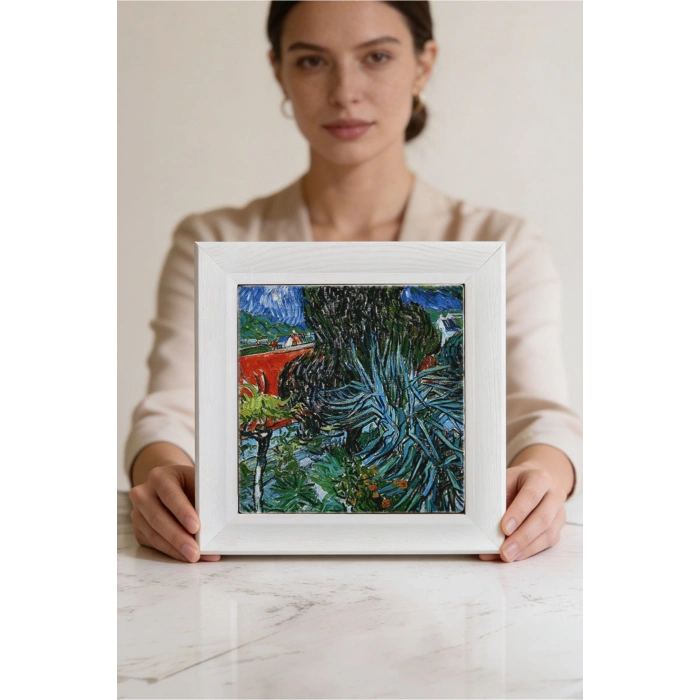 Vincent Van Gogh - Doctor Gachets Garden in Auvers - Doğal Ahşap Çerçeveli Taş Tablo