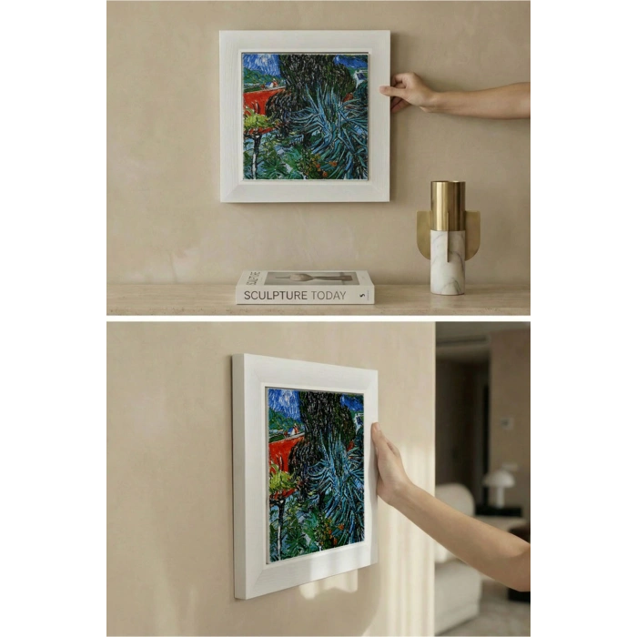 Vincent Van Gogh - Doctor Gachets Garden in Auvers - Doğal Ahşap Çerçeveli Taş Tablo