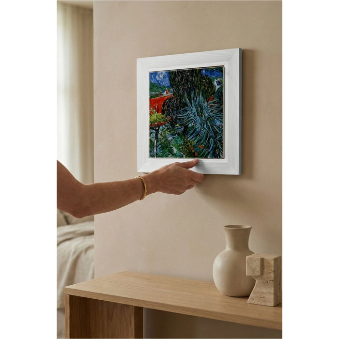 Vincent Van Gogh - Doctor Gachets Garden in Auvers - Doğal Ahşap Çerçeveli Taş Tablo