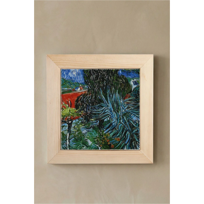 Vincent Van Gogh - Doctor Gachets Garden in Auvers - Doğal Ahşap Çerçeveli Taş Tablo