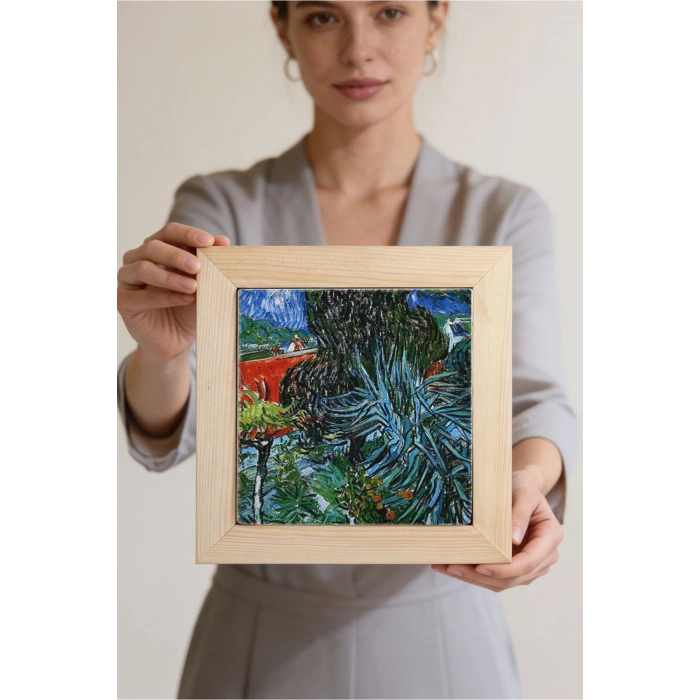 Vincent Van Gogh - Doctor Gachets Garden in Auvers - Doğal Ahşap Çerçeveli Taş Tablo